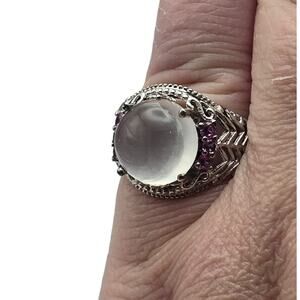 Karis Milky Quartz Cabochon Ring Filigree Silver Sz 7 Ethereal Glow Romantic